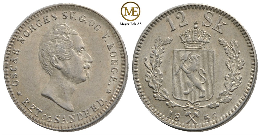 12 skilling 1856 Oscar I. NM.34. Kv.0/01