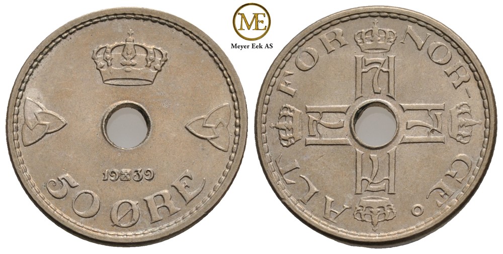 50 øre 1939 Haakon VII. Kv.0