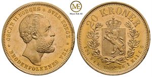 20 kroner 1886 Oscar II. Kv.0/01