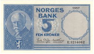 5 kroner 1957 E.3234062. Kv.0