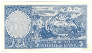 5 kroner 1961 Z.0216609 erstatningsseddel. Kv.1+
