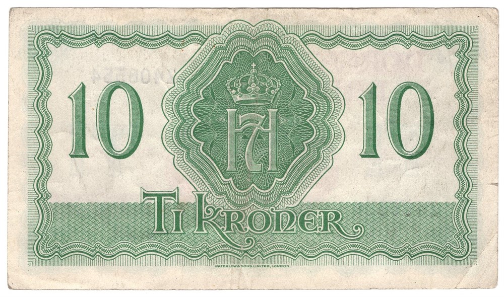 10 kroner 1944. Z.406554. London Utg. Kv.1/1+