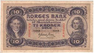10 kroner 1940 Æ.9194503. Kv.0/01