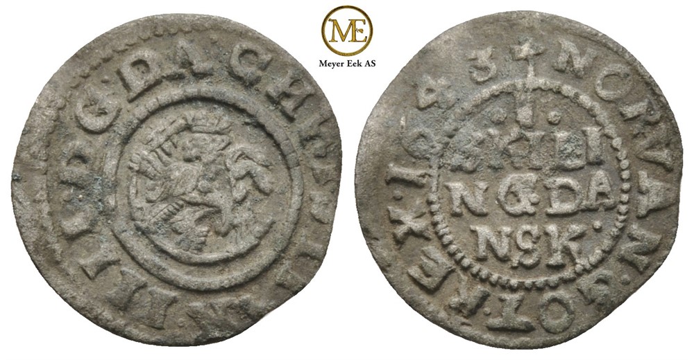 Skilling 1643 Christian IV. Kv.1/1+
