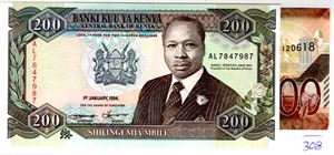 Kenya 200 shilingi 1994 og 1000 shilingi 2019 Kv.0 og 1+