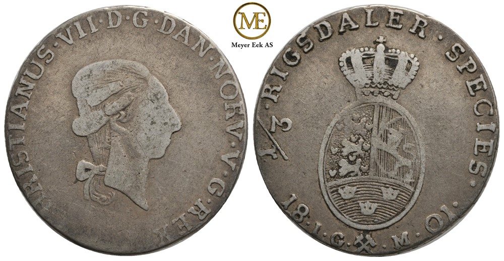 1/3 Speciedaler 1801 Christian VII. NMD. 28. Kv.1