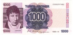 1000 kroner 1989 VI. Utgave. Kv.0