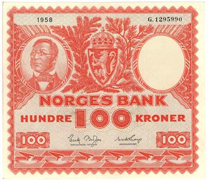 100 kroner 1958 G.1295990. Kv.0/01