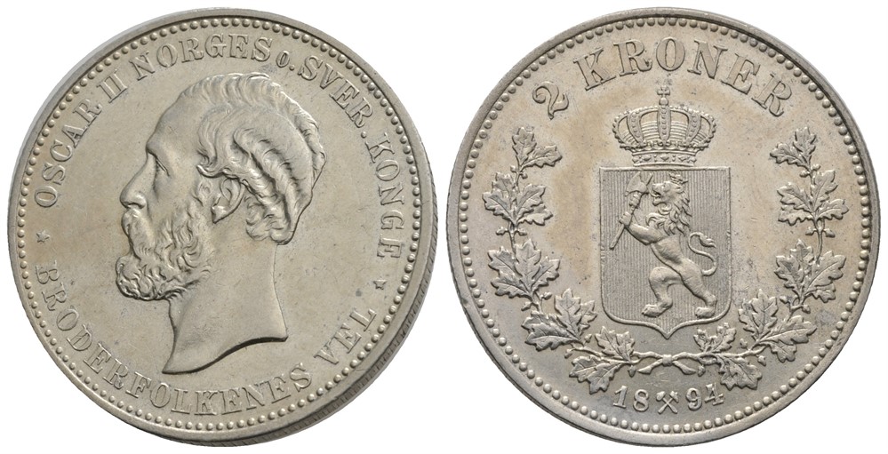 2 kroner 1894 Oscar II. Kv.0/01