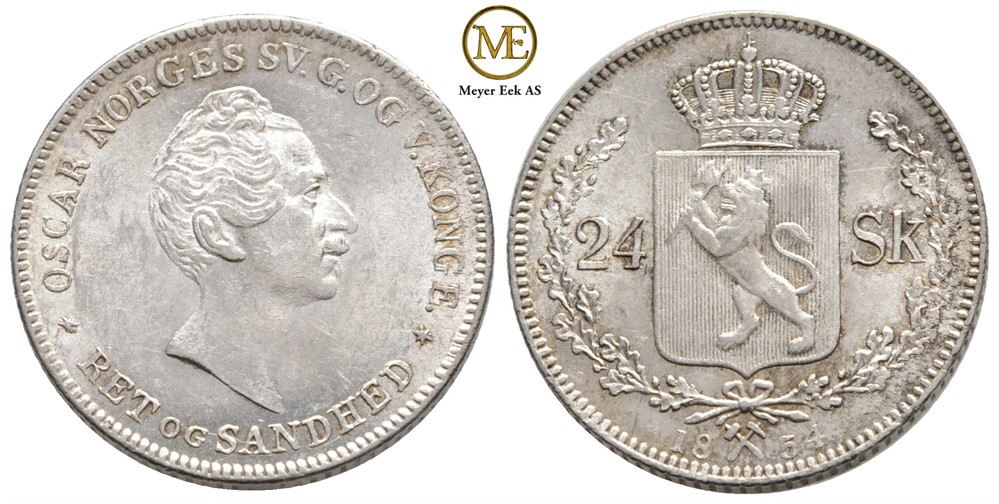 24 skilling 1854 Oscar I. NM.22. Kv.0