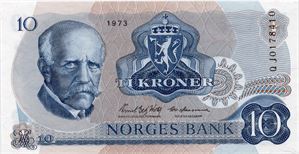 10 kroner 1973 QJ erstatningsseddel. Kv.0