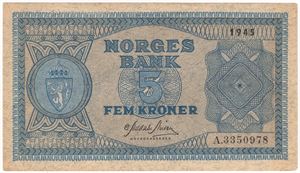 5 kroner 1945 A.3350978. Kv.0/01