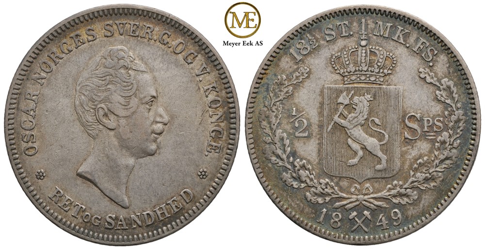 1/2 speciedaler 1849 Oscar I. Kv.1+