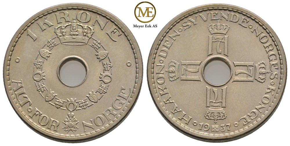 1 krone 1937 Haakon VII. Kv.0