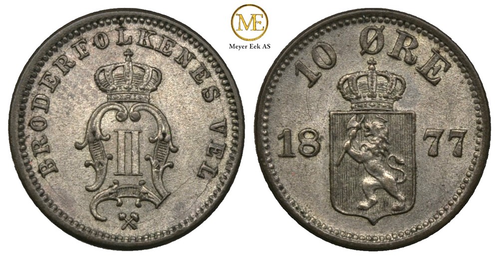 10 øre 1877 Oscar II. Kv.0