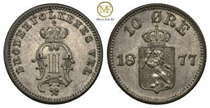 10 øre 1877 Oscar II. Kv.0