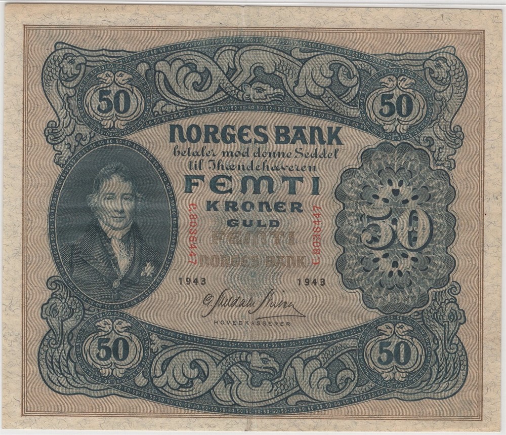 50 kroner 1943 C.80364447. Kv.1+