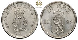 10 øre 1892 Oscar II. Kv.0