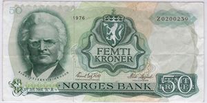 50 kroner 1976 Z.0200239. Erstatningsseddel. Kv.1