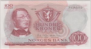 100 kroner 1970 Z.1282152. Erstatningsseddel. Kv.0/01