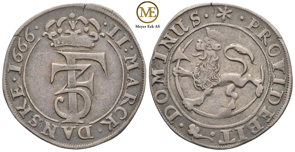 2 mark 1666 Frederik III. Kv.1/1+