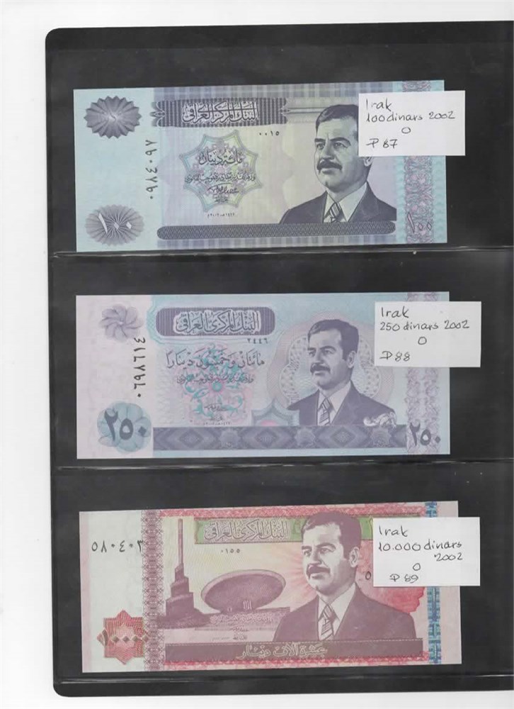 Irak samling 10 sedler 1/4 til 10000 dinars kv. 0