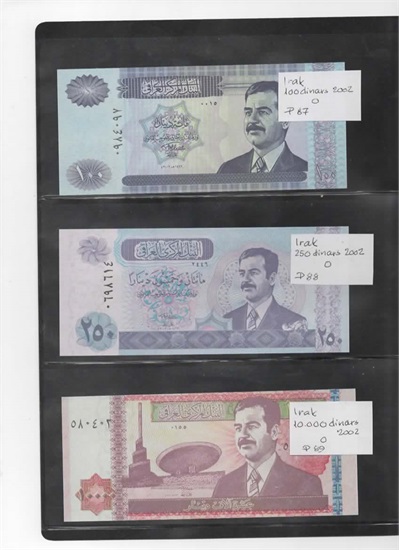Irak samling 10 sedler 1/4 til 10000 dinars kv. 0