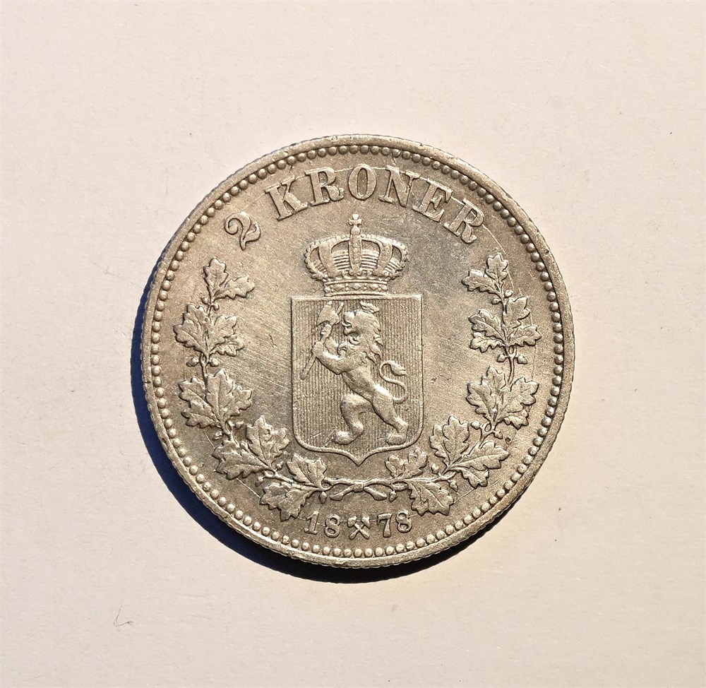 Norge 2 kroner 1878 kv 1+