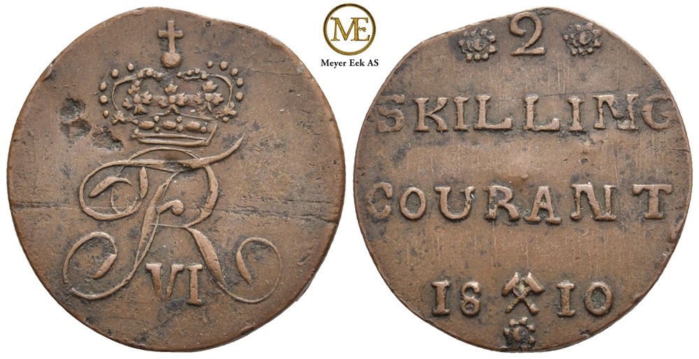 2 skilling 1810 Frederik VI. NMD.5a. Dobbelt preg på rosetter. Kv.01