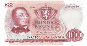 100 kroner 1971 X. Erstatningsseddel. Kv.0