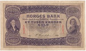 1000 kroner 1921 A.0261994. Kv.1/1+