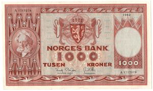 1000 kroner 1962 A.1712379. Kv.0/01