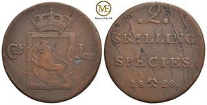 2 skilling 1828 Carl XIV Johan. Kv.1