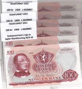 100 kroner 1967 L. I serie fra Fedafunnet. Kv.0