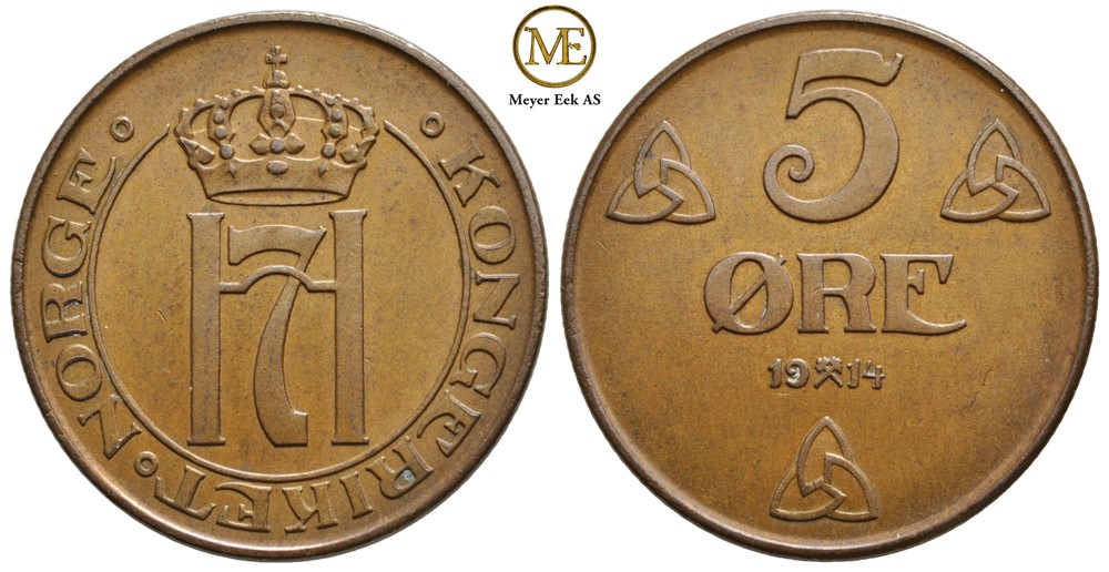 5 øre 1914 Haakon VII. Kv.0