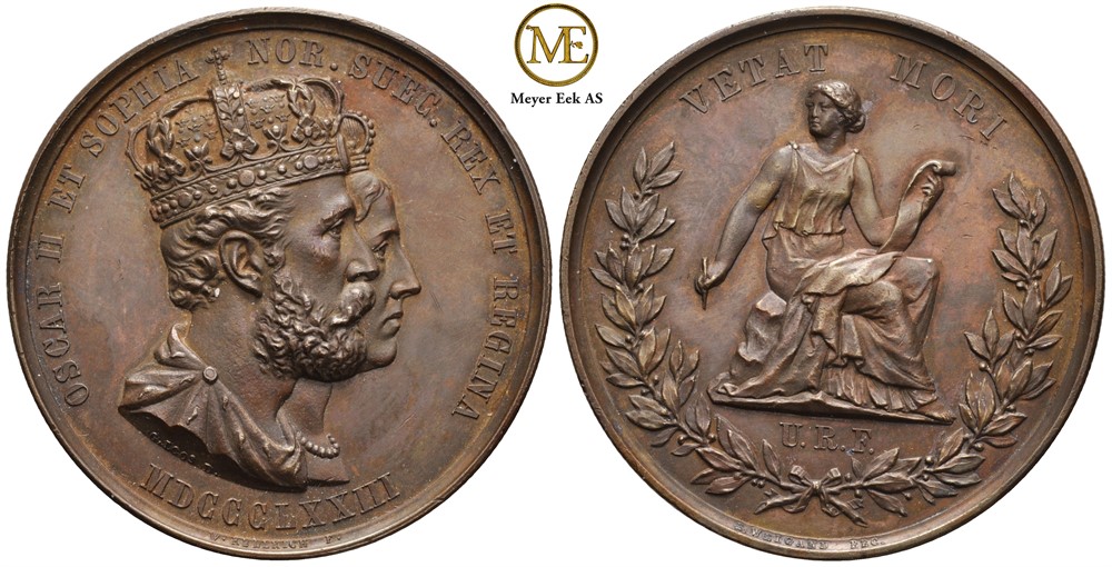 Minnemedalje fra kroningen av kong Oscar II og dronning Sophie i 1873. Kv.0/01