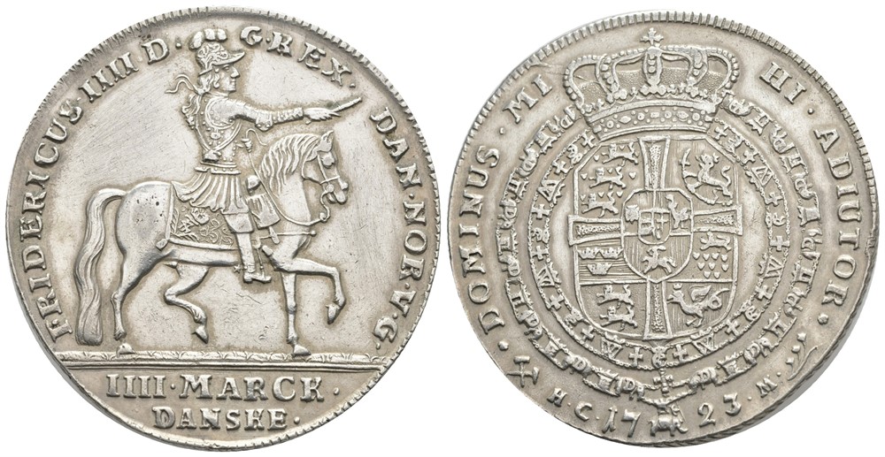 4 mark 1723 "Ryttermark" Frederik IV. Kv.01