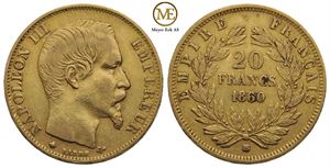 20 francs 1860 BB. Napoleon III. Kv.1+