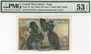 50 Francs 1956 Fransk-Vest Arika. Togo. Kv.01