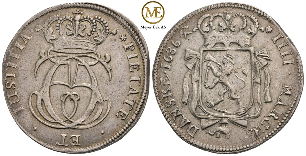 4 mark 1686 Christian V. Kongsberg. Kv.01