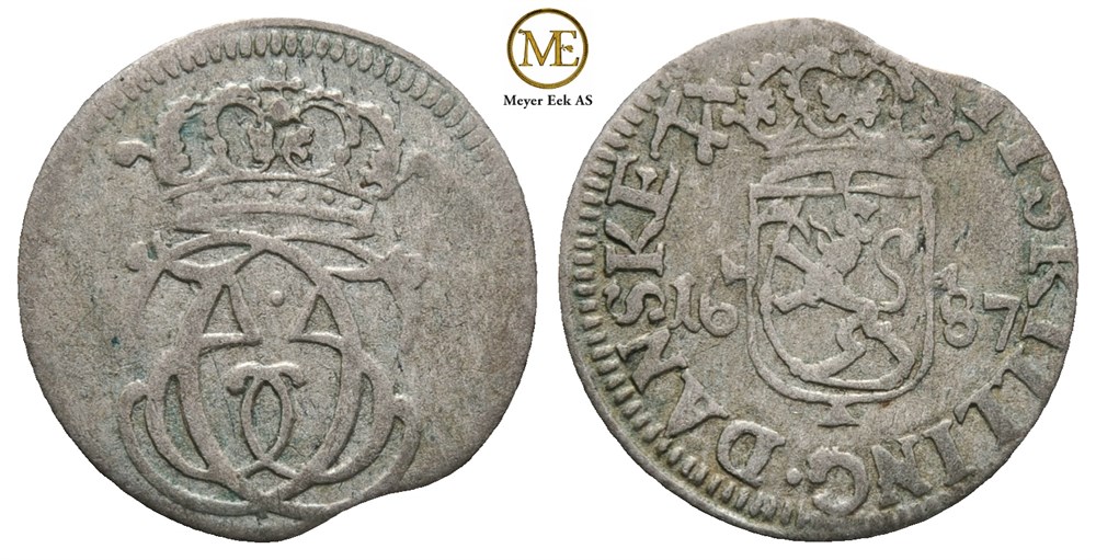 2 skilling 1687 Christian V. Kv.1