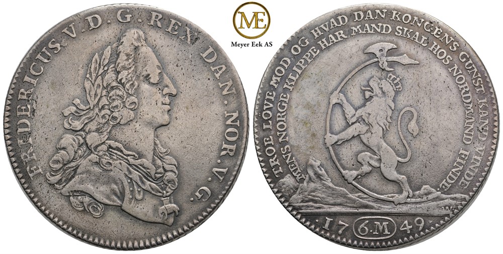 Reisedaler 1749 Frederik V. NM.1b. Kv.1+