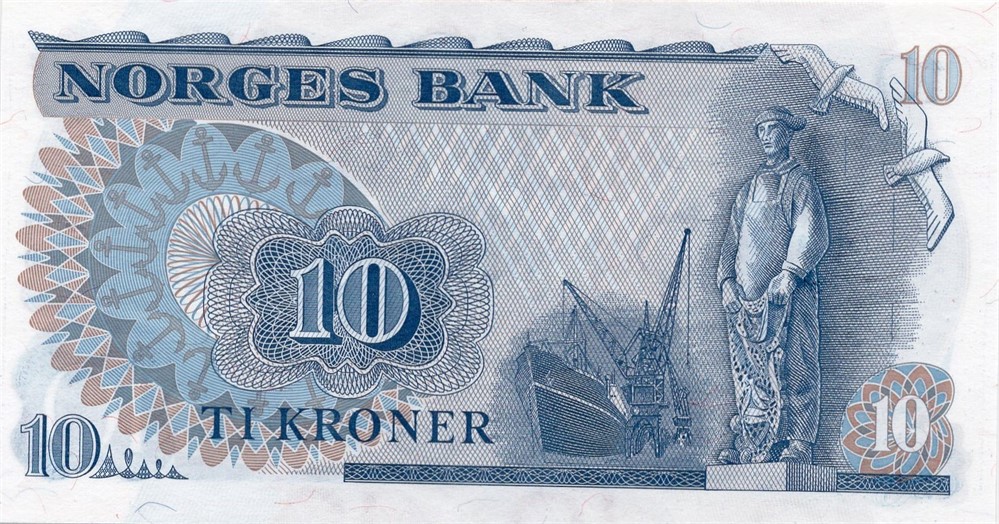 10 kroner 1973 QC erstatningsseddel. Kv.0