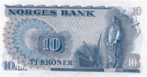 10 kroner 1973 QC erstatningsseddel. Kv.0