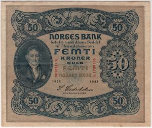 50 kroner 1932 B.1730135. Kv.1+