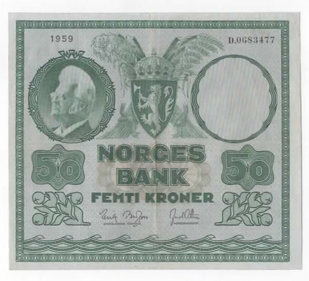 Norge 50 kroner 1959 D kv. 1+