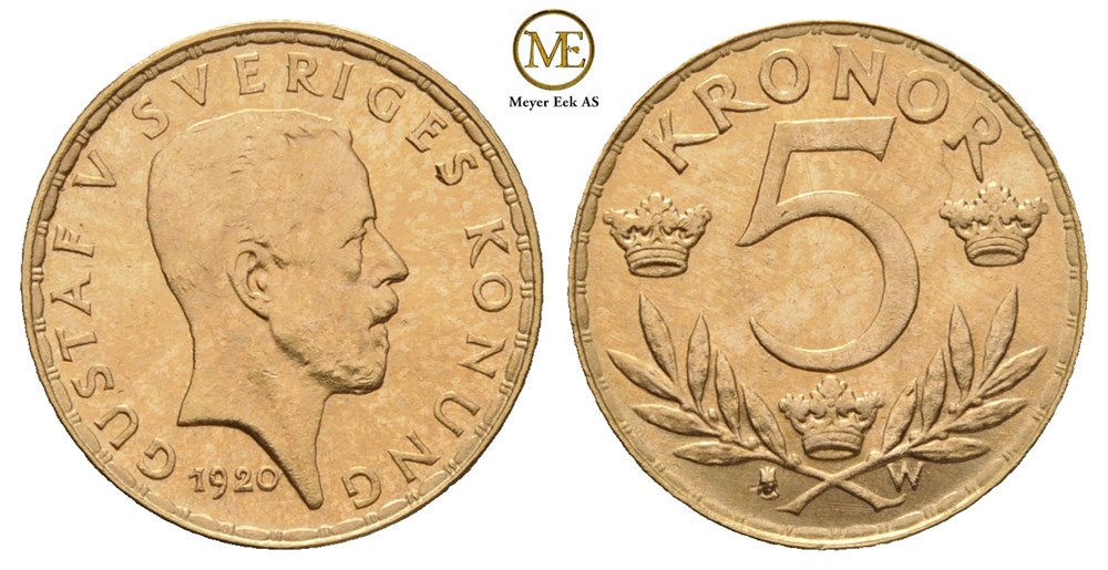 5 kronor 1920 Gustav V. Kv.0/01
