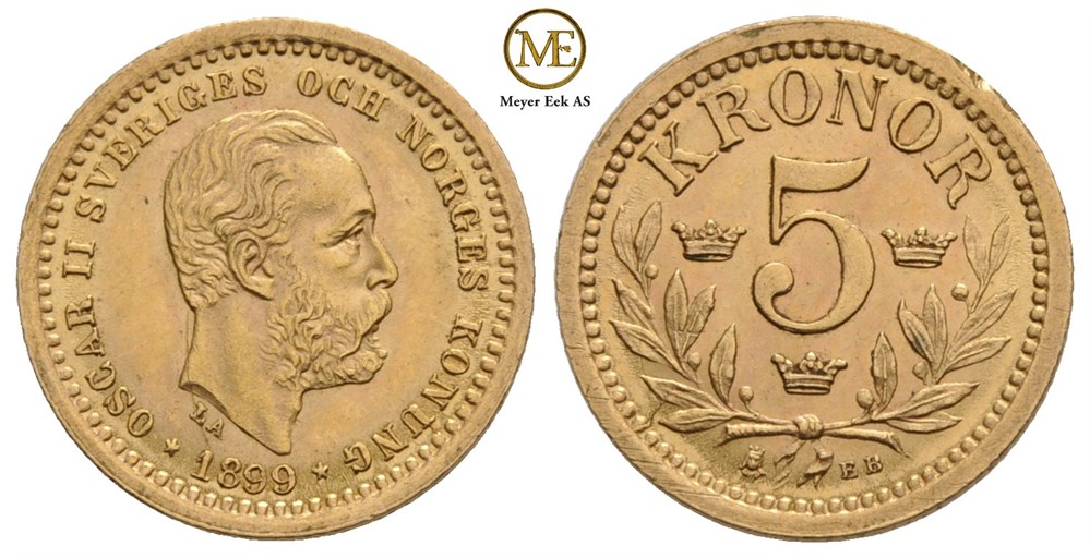 5 kronor 1899 Oscar II. Kv.0/01