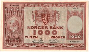 1000 kroner 1953. A.0924490. Kv.1+