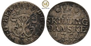 2 skilling 1761 Frederik V. Kongsberg variant.5. Kv.1+.